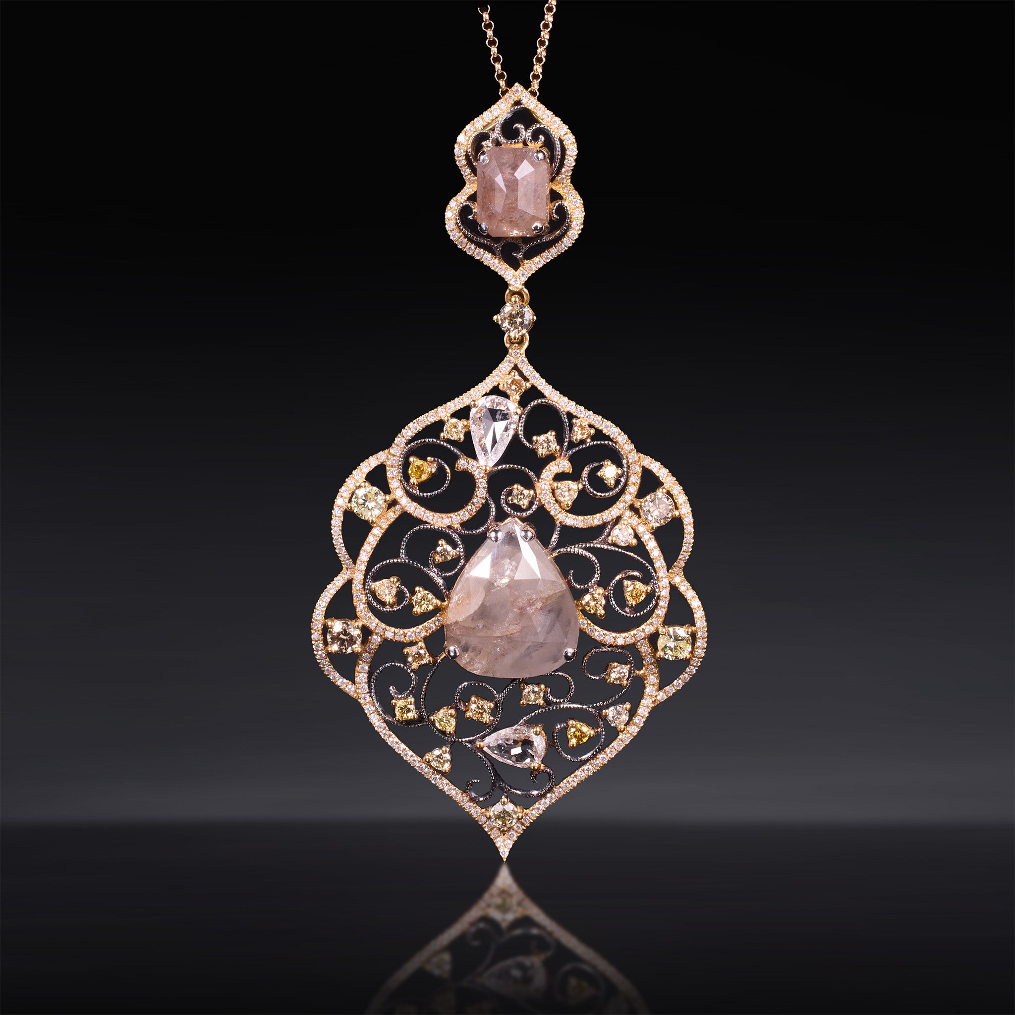 18K Yellow Gold Art Deco Pendant with Natural Diamonds - Jewelry And Store