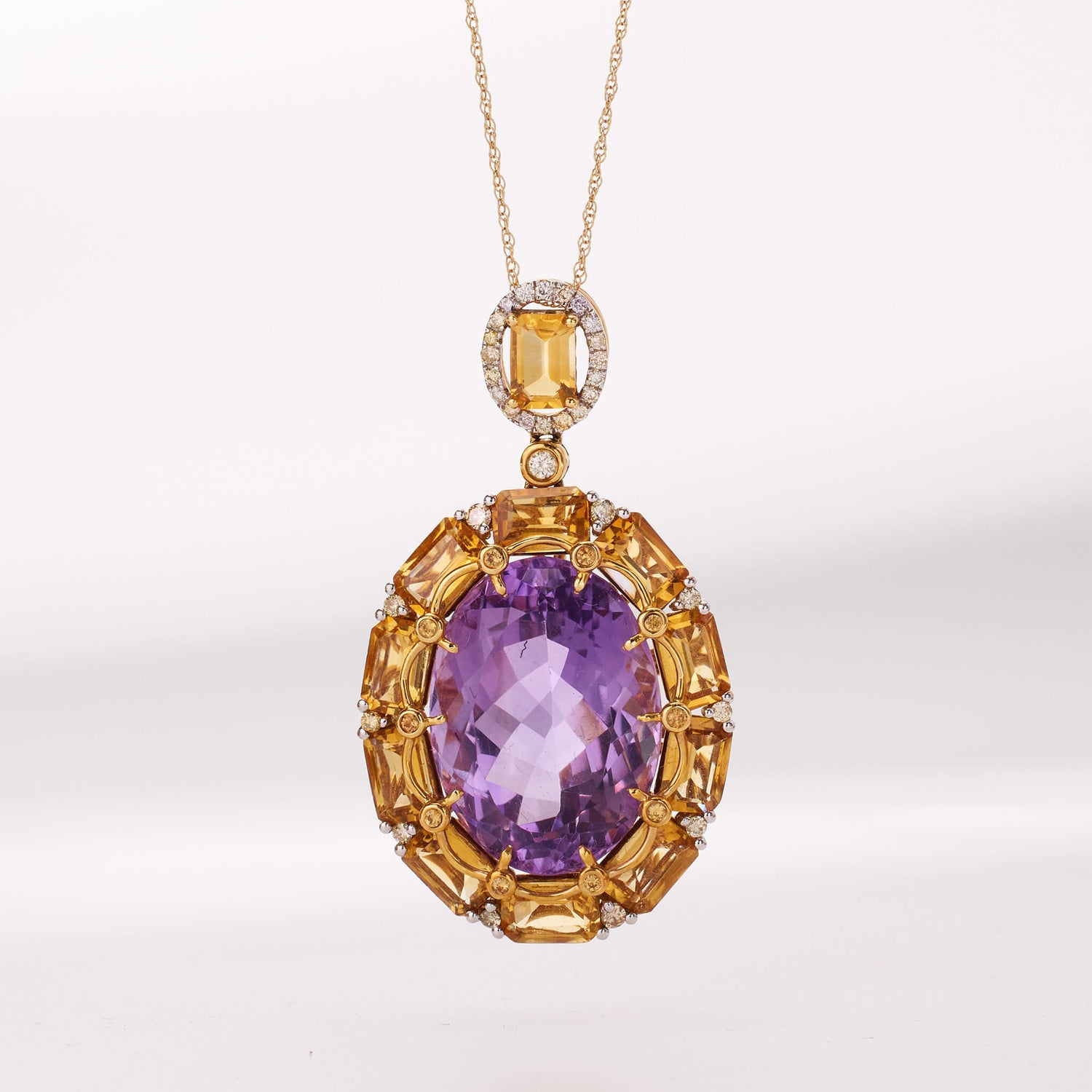 18K Gold Citrine, Color Diamond and Amethyst Pendant - Jewelry And Store