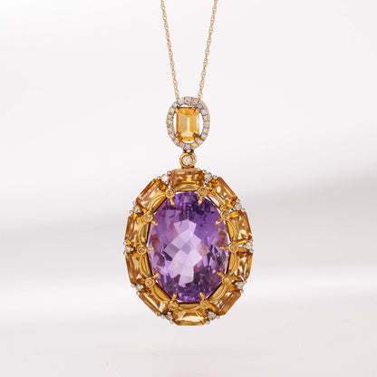 18K Gold Citrine, Color Diamond and Amethyst Pendant - Jewelry And Store