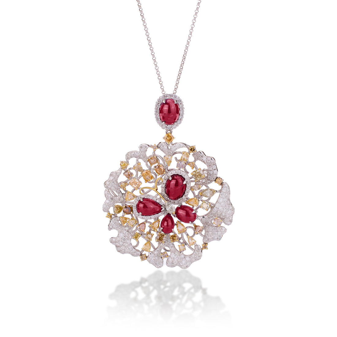 18K Gold Diamond and Ruby Floral Pendant - Jewelry And Store