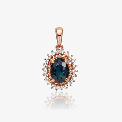 1.08ct Natural Blue Sapphire Vintage Halo Pendant in 18K Rose Gold - JewelryAndStore