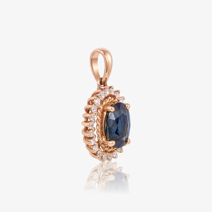 1.08ct Natural Blue Sapphire Vintage Halo Pendant in 18K Rose Gold - JewelryAndStore