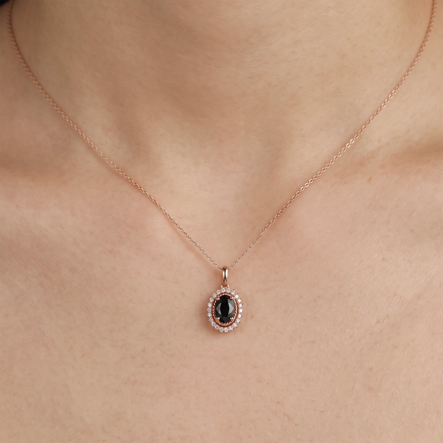 1.08ct Natural Blue Sapphire Vintage Halo Pendant in 18K Rose Gold - JewelryAndStore