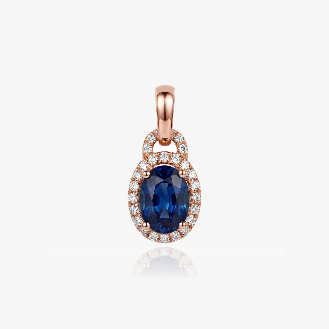 0.95ct Natural Blue Sapphire Oval Halo Pendant in 18K Rose Gold - JewelryAndStore