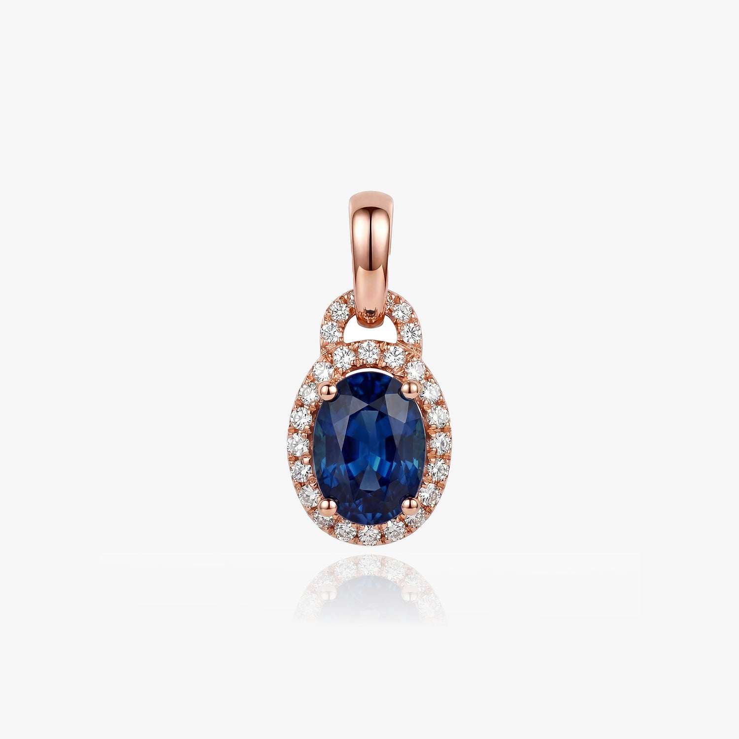 0.95ct Natural Blue Sapphire Oval Halo Pendant in 18K Rose Gold - JewelryAndStore