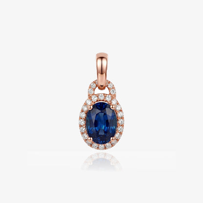 0.95ct Natural Blue Sapphire Oval Halo Pendant in 18K Rose Gold - JewelryAndStore