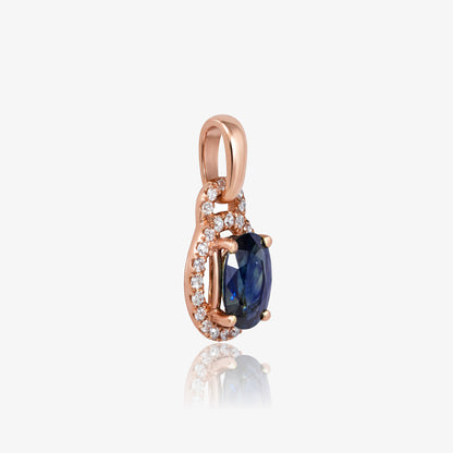 0.95ct Natural Blue Sapphire Oval Halo Pendant in 18K Rose Gold - JewelryAndStore