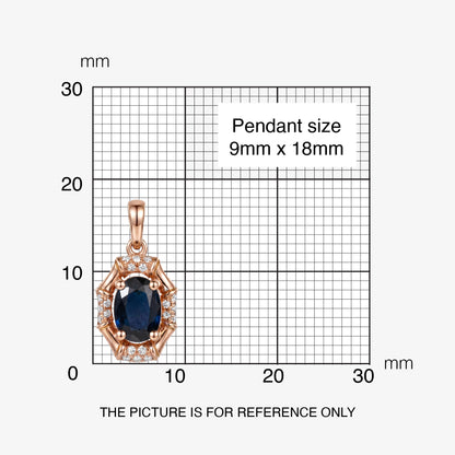 0.95ct Natural Blue Sapphire and Diamond Pendant in 18K Rose Gold - JewelryAndStore
