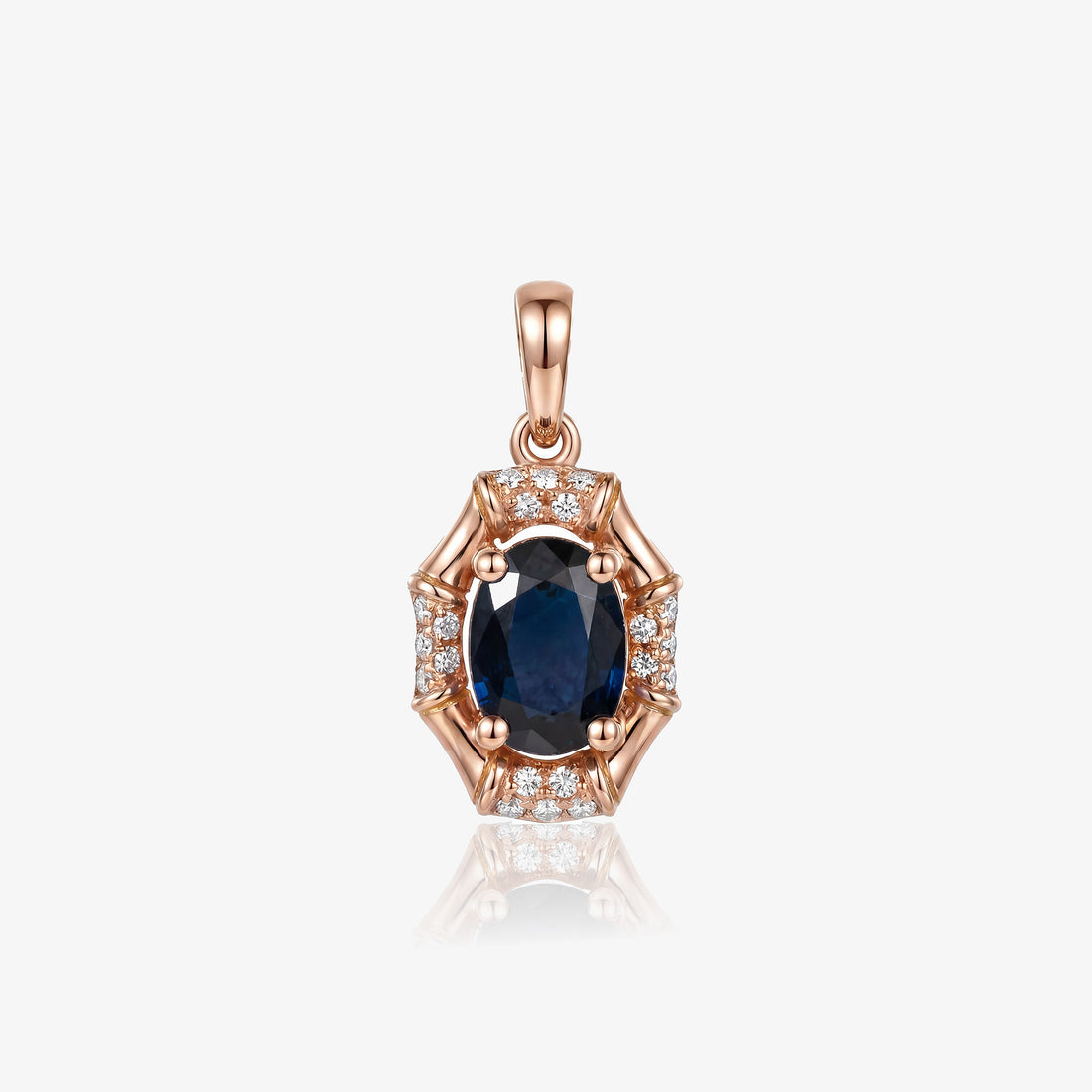 0.95ct Natural Blue Sapphire and Diamond Pendant in 18K Rose Gold - JewelryAndStore
