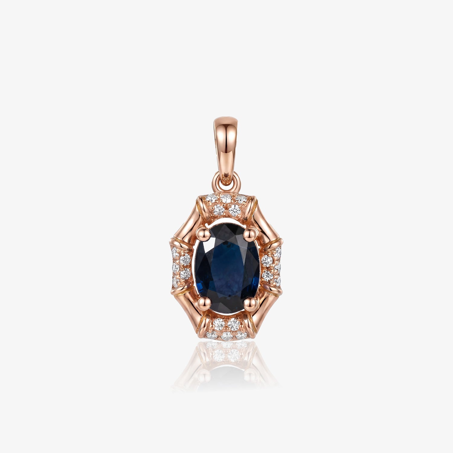 0.95ct Natural Blue Sapphire and Diamond Pendant in 18K Rose Gold - JewelryAndStore