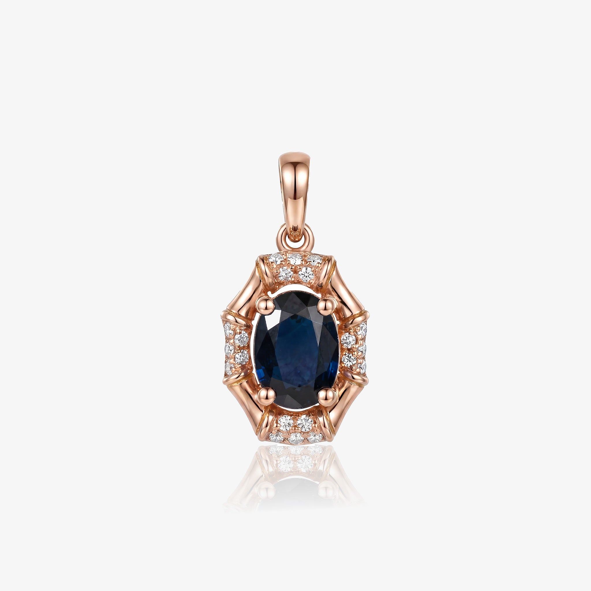 0.95ct Natural Blue Sapphire and Diamond Pendant in 18K Rose Gold - JewelryAndStore