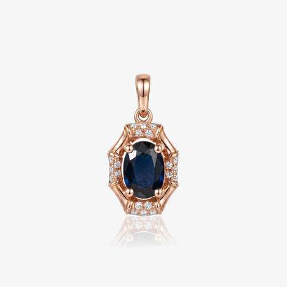 0.95ct Natural Blue Sapphire and Diamond Pendant in 18K Rose Gold - JewelryAndStore