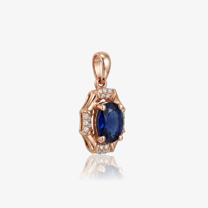 0.95ct Natural Blue Sapphire and Diamond Pendant in 18K Rose Gold - JewelryAndStore