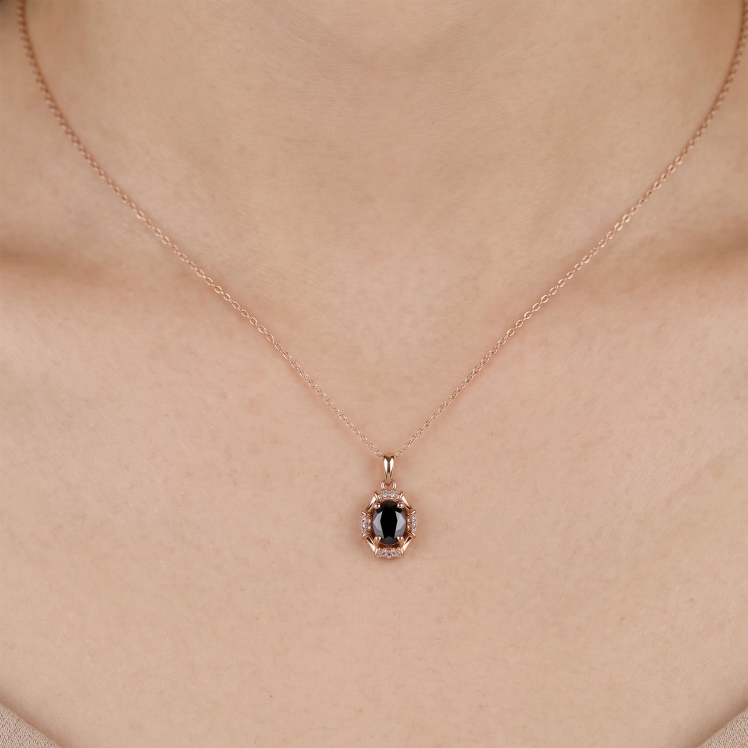 0.95ct Natural Blue Sapphire and Diamond Pendant in 18K Rose Gold - JewelryAndStore