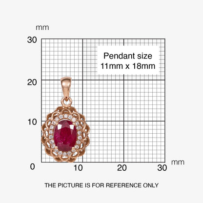 0.94ct Natural Ruby and Diamond Floral Halo Pendant in 18K Rose Gold - JewelryAndStore