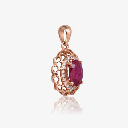 0.94ct Natural Ruby and Diamond Floral Halo Pendant in 18K Rose Gold - JewelryAndStore