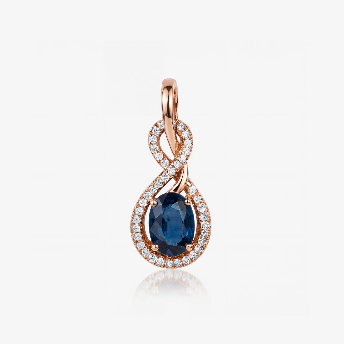 1.01ct Natural Blue Sapphire and Diamond Infinity Pendant in 18K Rose Gold - JewelryAndStore