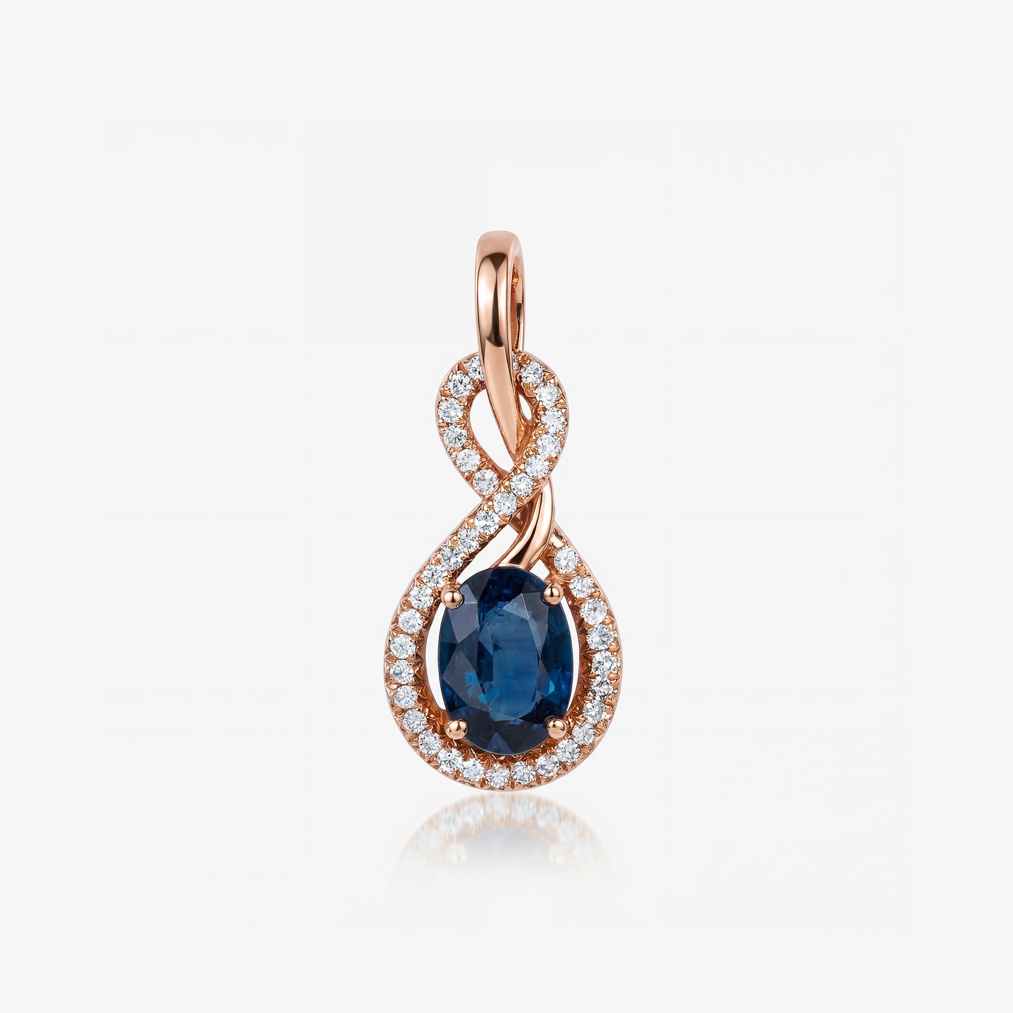 1.01ct Natural Blue Sapphire and Diamond Infinity Pendant in 18K Rose Gold - JewelryAndStore