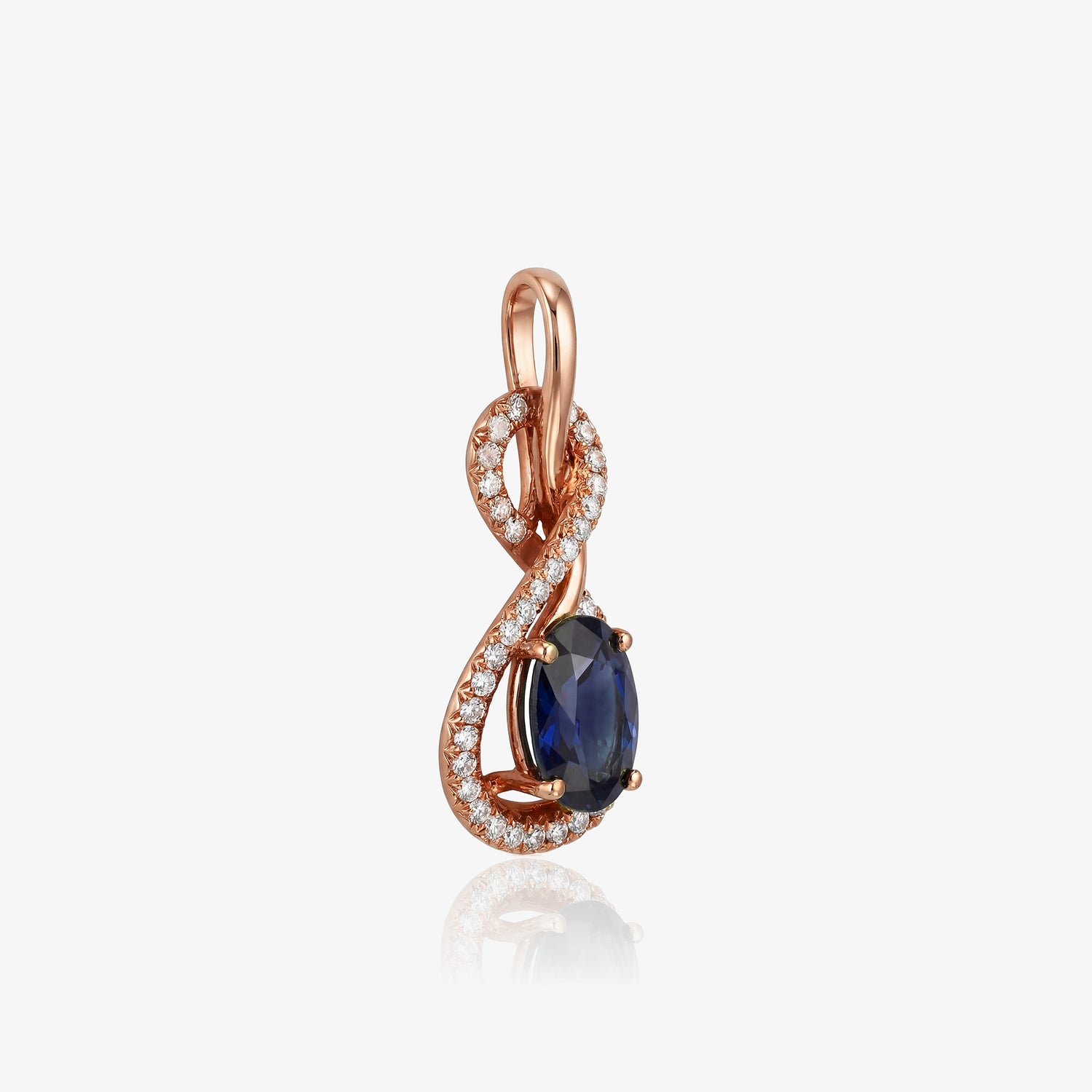 1.01ct Natural Blue Sapphire and Diamond Infinity Pendant in 18K Rose Gold - JewelryAndStore