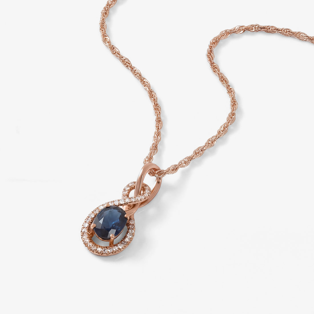 1.01ct Natural Blue Sapphire and Diamond Infinity Pendant in 18K Rose Gold - JewelryAndStore