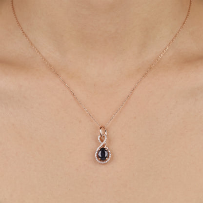 1.01ct Natural Blue Sapphire and Diamond Infinity Pendant in 18K Rose Gold - JewelryAndStore