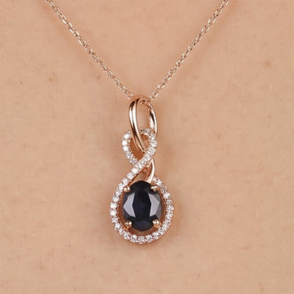 1.01ct Natural Blue Sapphire and Diamond Infinity Pendant in 18K Rose Gold - JewelryAndStore
