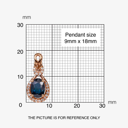1.28ct Natural Blue Sapphire and Diamond Teardrop Pendant in 18K Rose Gold - JewelryAndStore