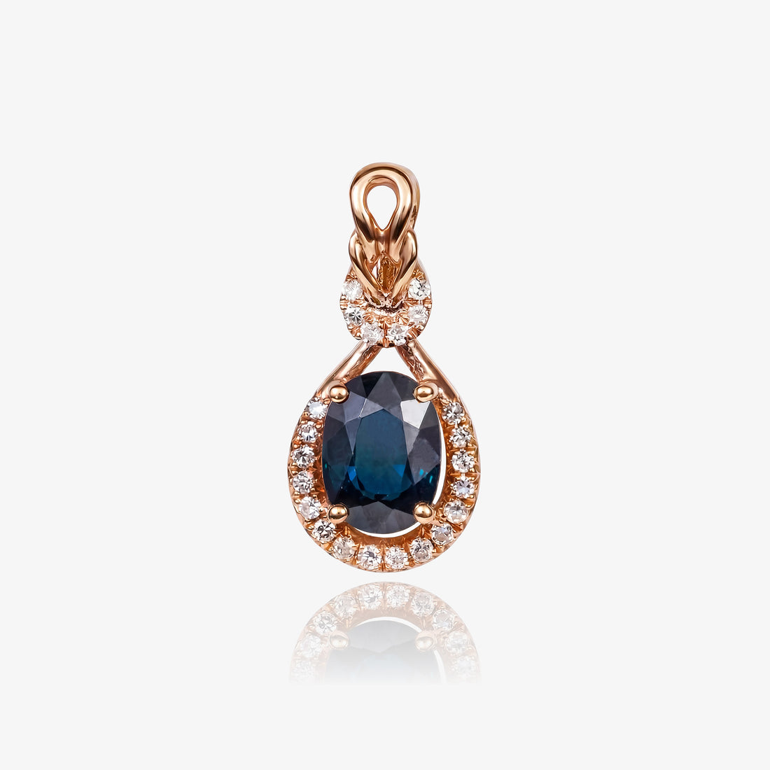 1.28ct Natural Blue Sapphire and Diamond Teardrop Pendant in 18K Rose Gold - JewelryAndStore