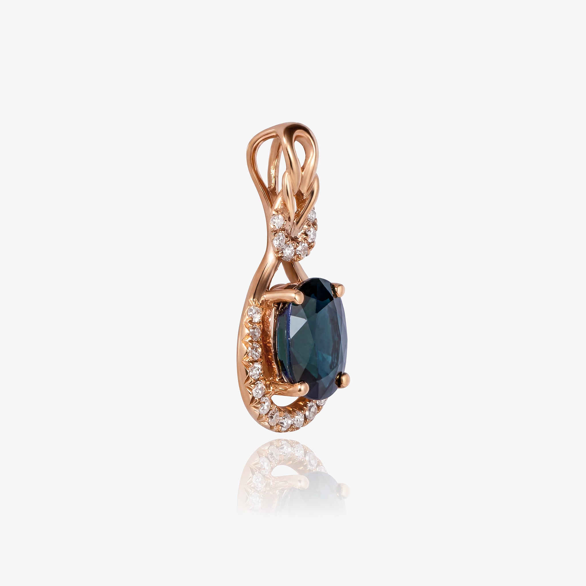 1.28ct Natural Blue Sapphire and Diamond Teardrop Pendant in 18K Rose Gold - JewelryAndStore
