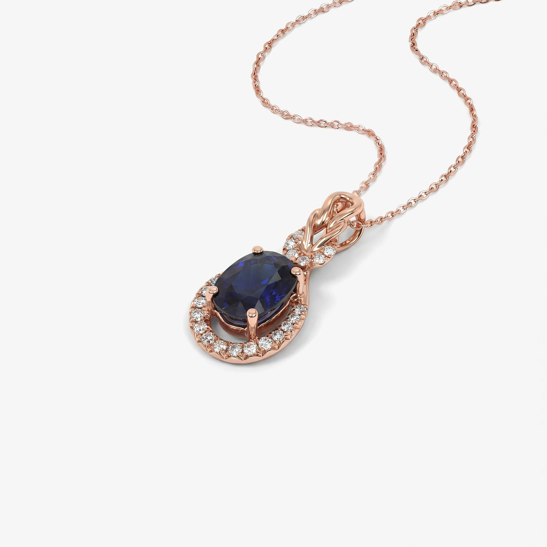 1.28ct Natural Blue Sapphire and Diamond Teardrop Pendant in 18K Rose Gold - JewelryAndStore