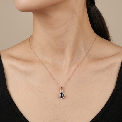 1.28ct Natural Blue Sapphire and Diamond Teardrop Pendant in 18K Rose Gold - JewelryAndStore