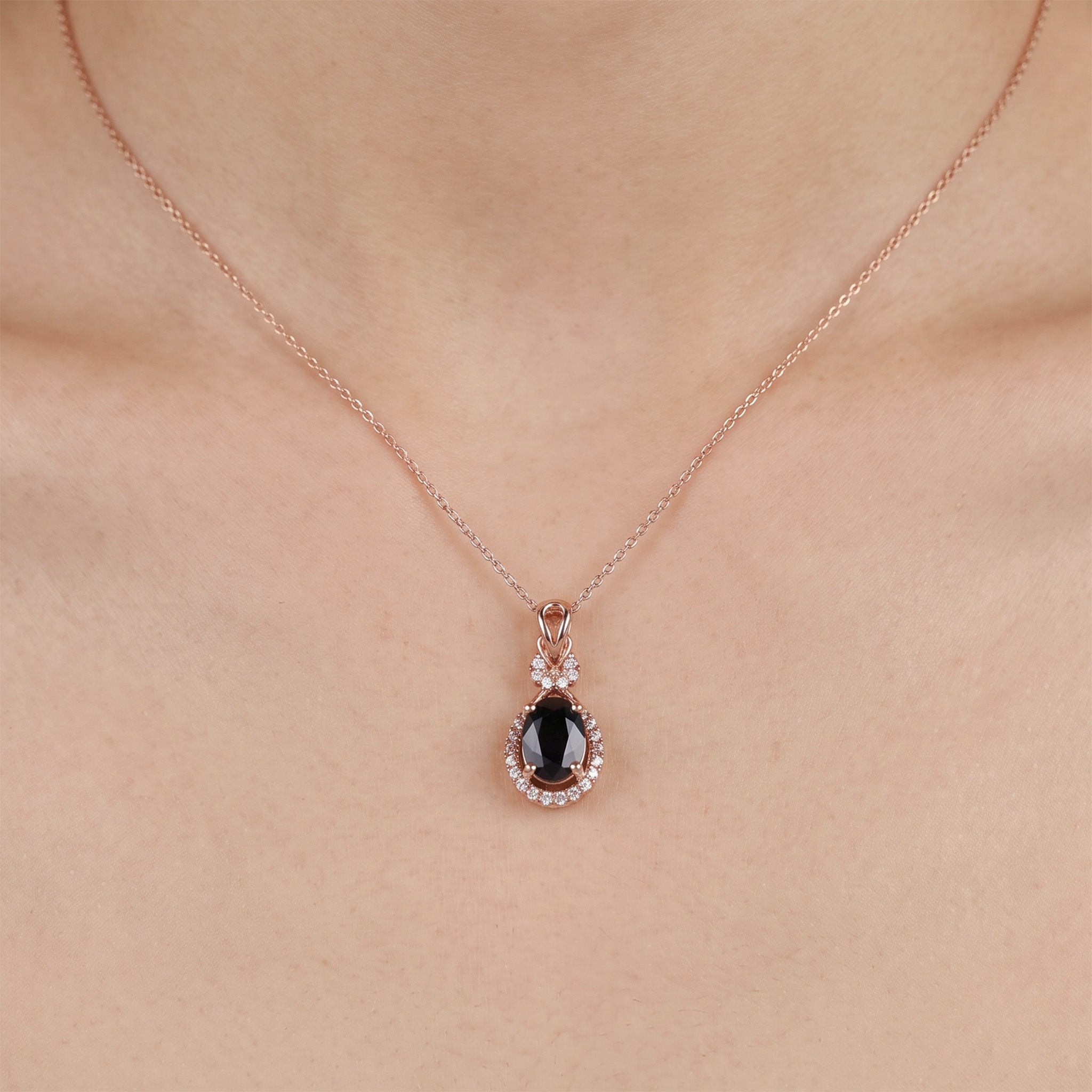 1.28ct Natural Blue Sapphire and Diamond Teardrop Pendant in 18K Rose Gold - JewelryAndStore
