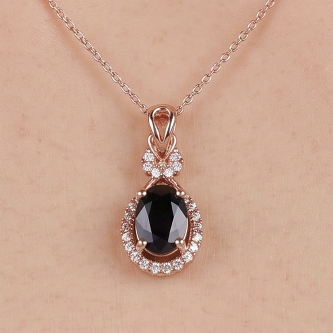 1.28ct Natural Blue Sapphire and Diamond Teardrop Pendant in 18K Rose Gold - JewelryAndStore