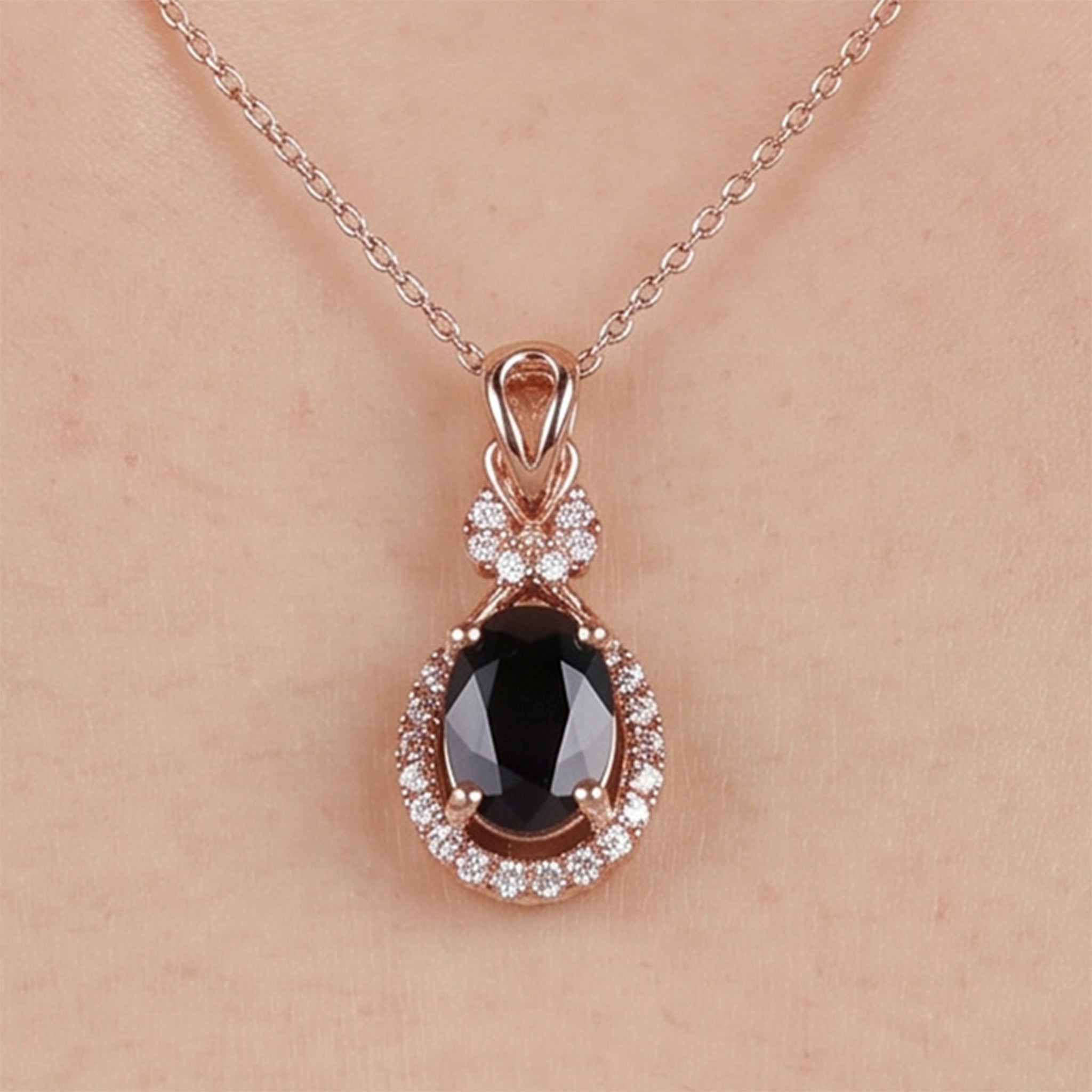 1.28ct Natural Blue Sapphire and Diamond Teardrop Pendant in 18K Rose Gold - JewelryAndStore