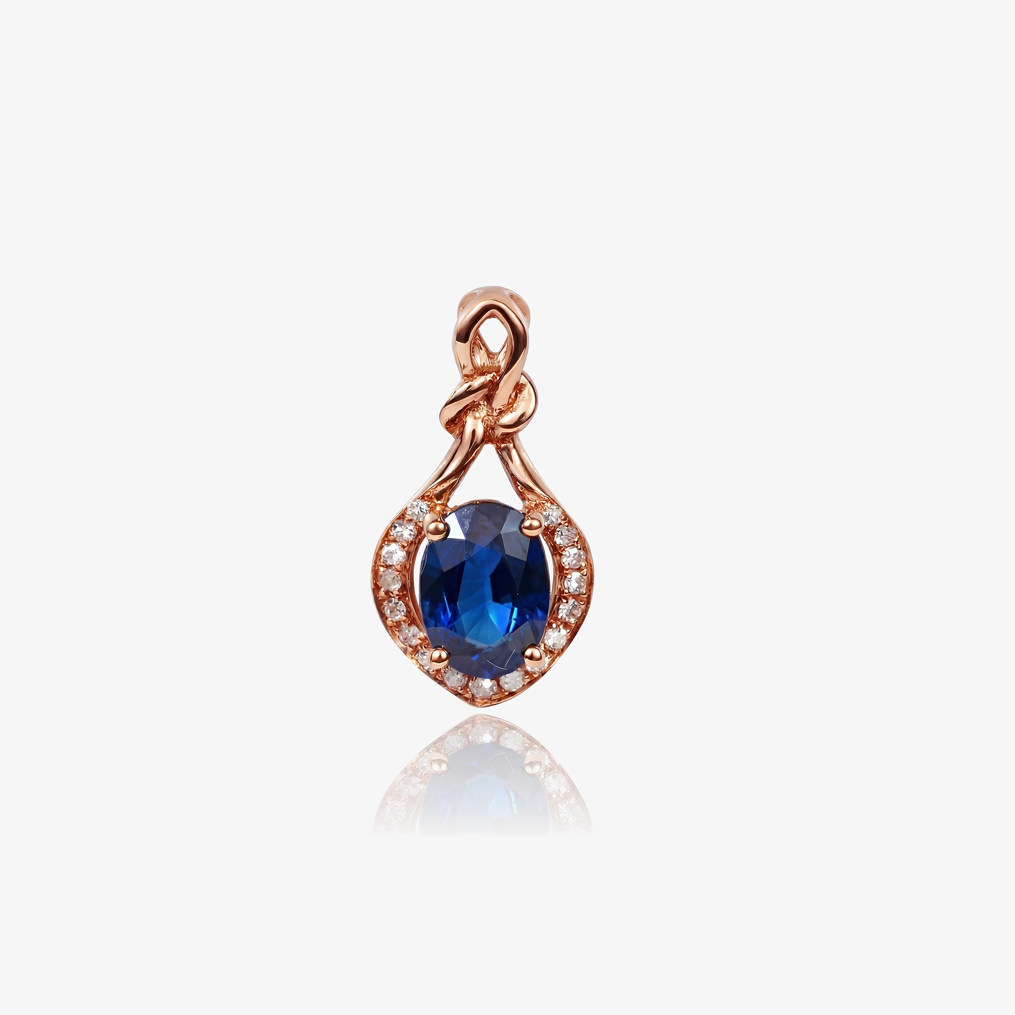 0.98ct Natural Blue Sapphire and Diamond Infinity Twist Pendant in 18K Rose Gold - JewelryAndStore