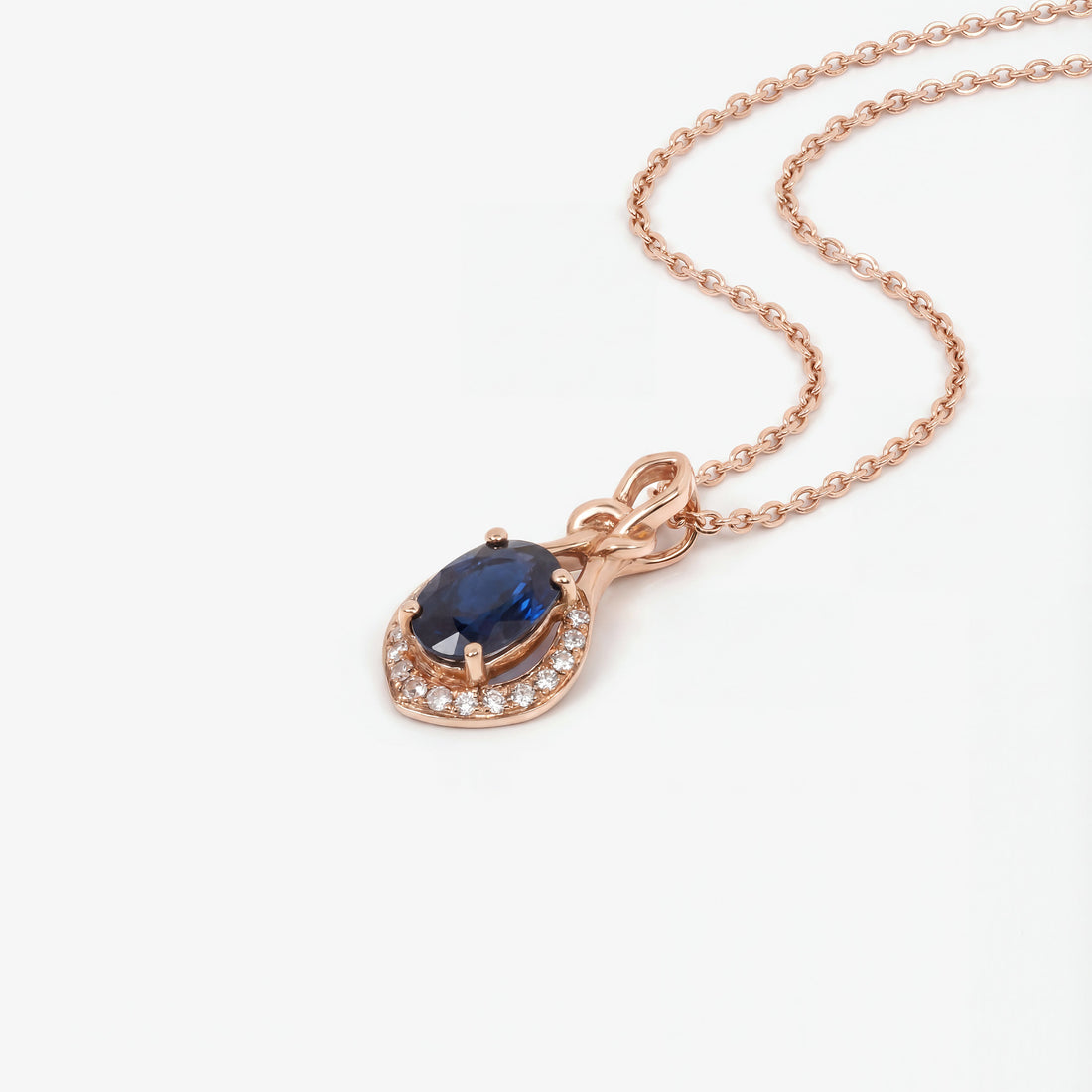 0.98ct Natural Blue Sapphire and Diamond Infinity Twist Pendant in 18K Rose Gold - JewelryAndStore