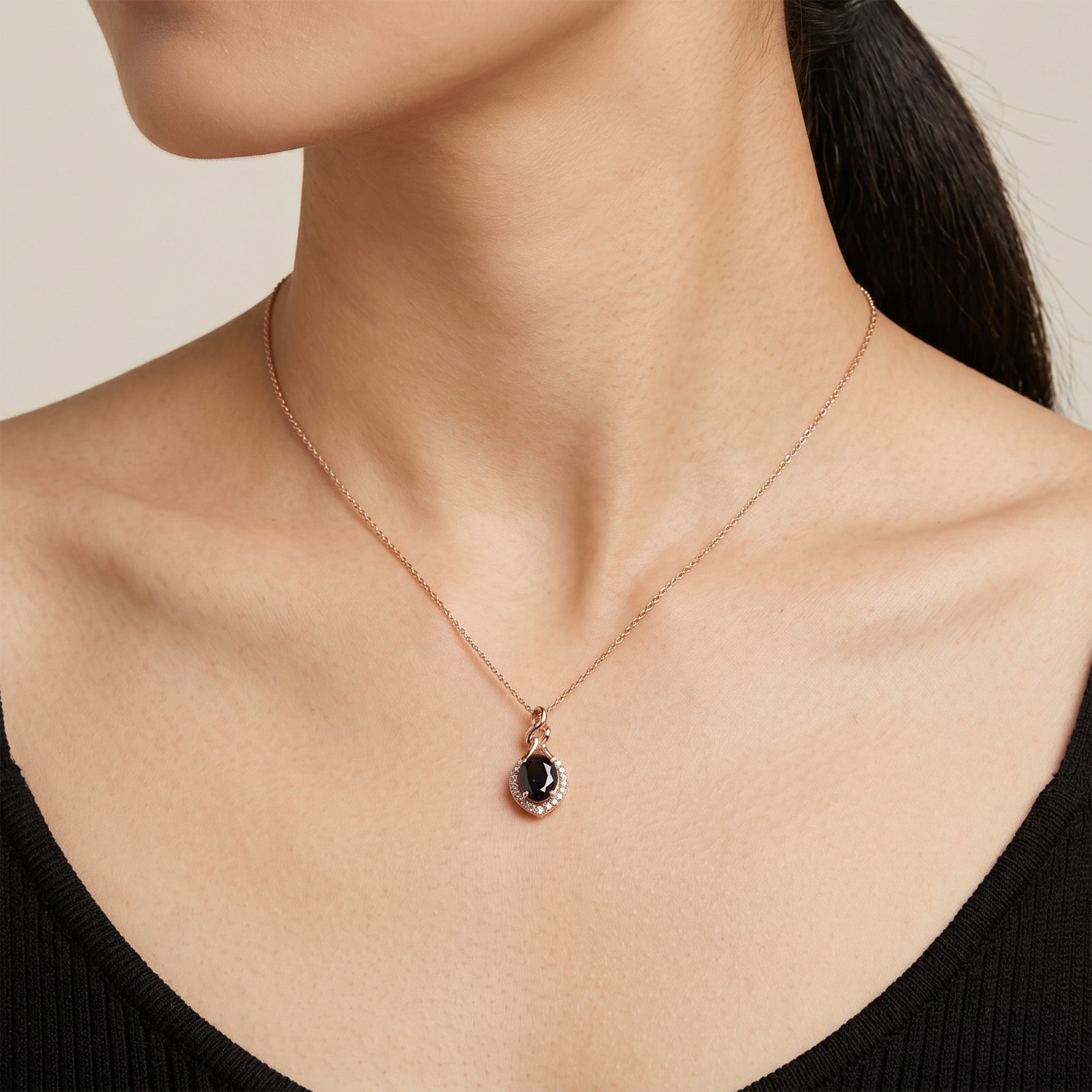 0.98ct Natural Blue Sapphire and Diamond Infinity Twist Pendant in 18K Rose Gold - JewelryAndStore