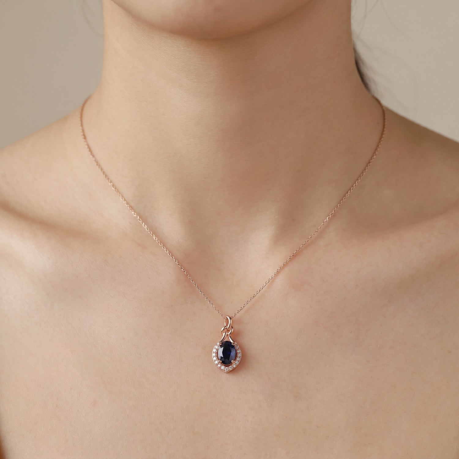 0.98ct Natural Blue Sapphire and Diamond Infinity Twist Pendant in 18K Rose Gold - JewelryAndStore