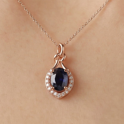 0.98ct Natural Blue Sapphire and Diamond Infinity Twist Pendant in 18K Rose Gold - JewelryAndStore
