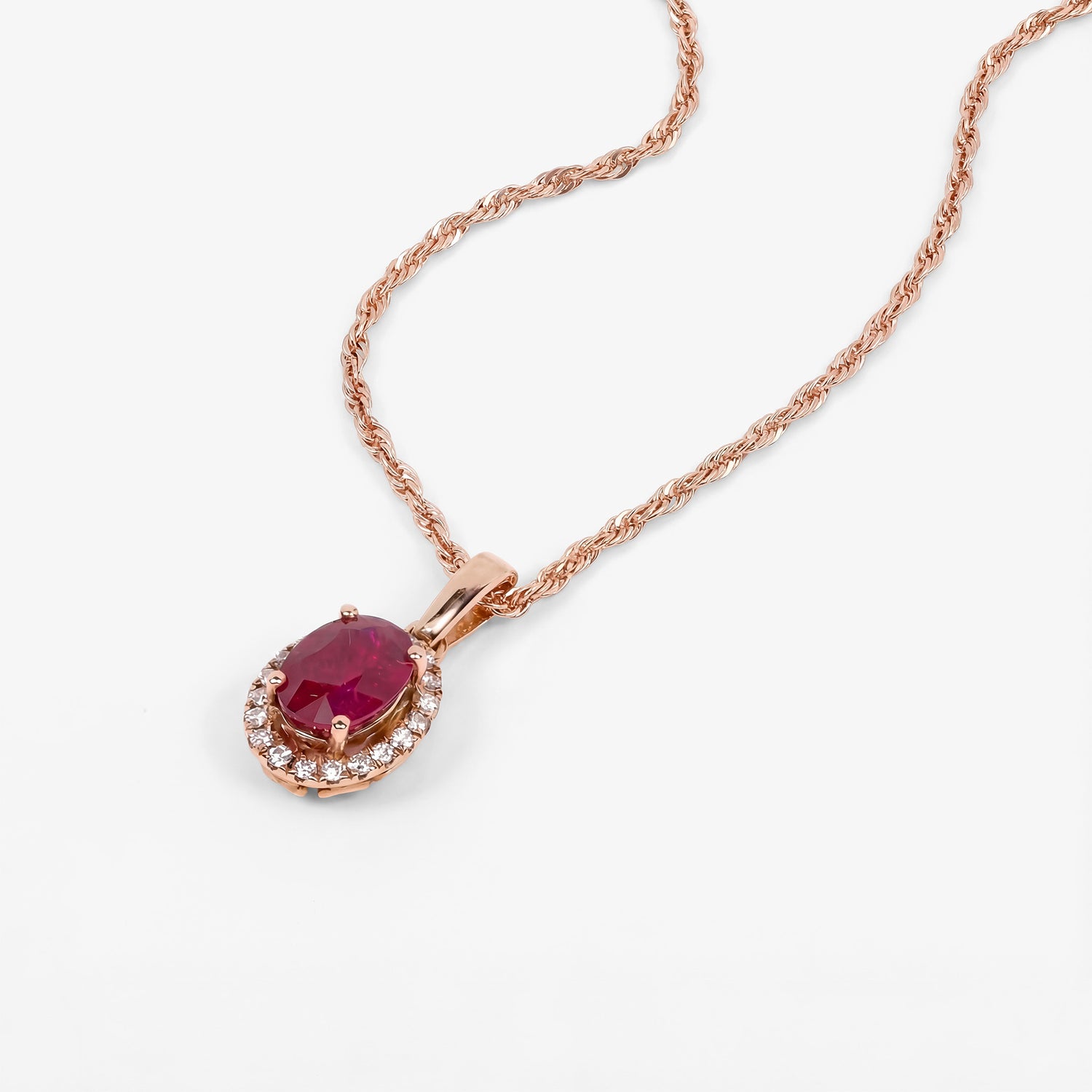 1.12ct Natural Ruby and Diamond Halo Pendant in 18K Rose Gold - JewelryAndStore