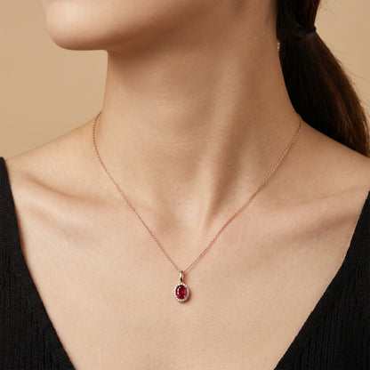 1.12ct Natural Ruby and Diamond Halo Pendant in 18K Rose Gold - JewelryAndStore