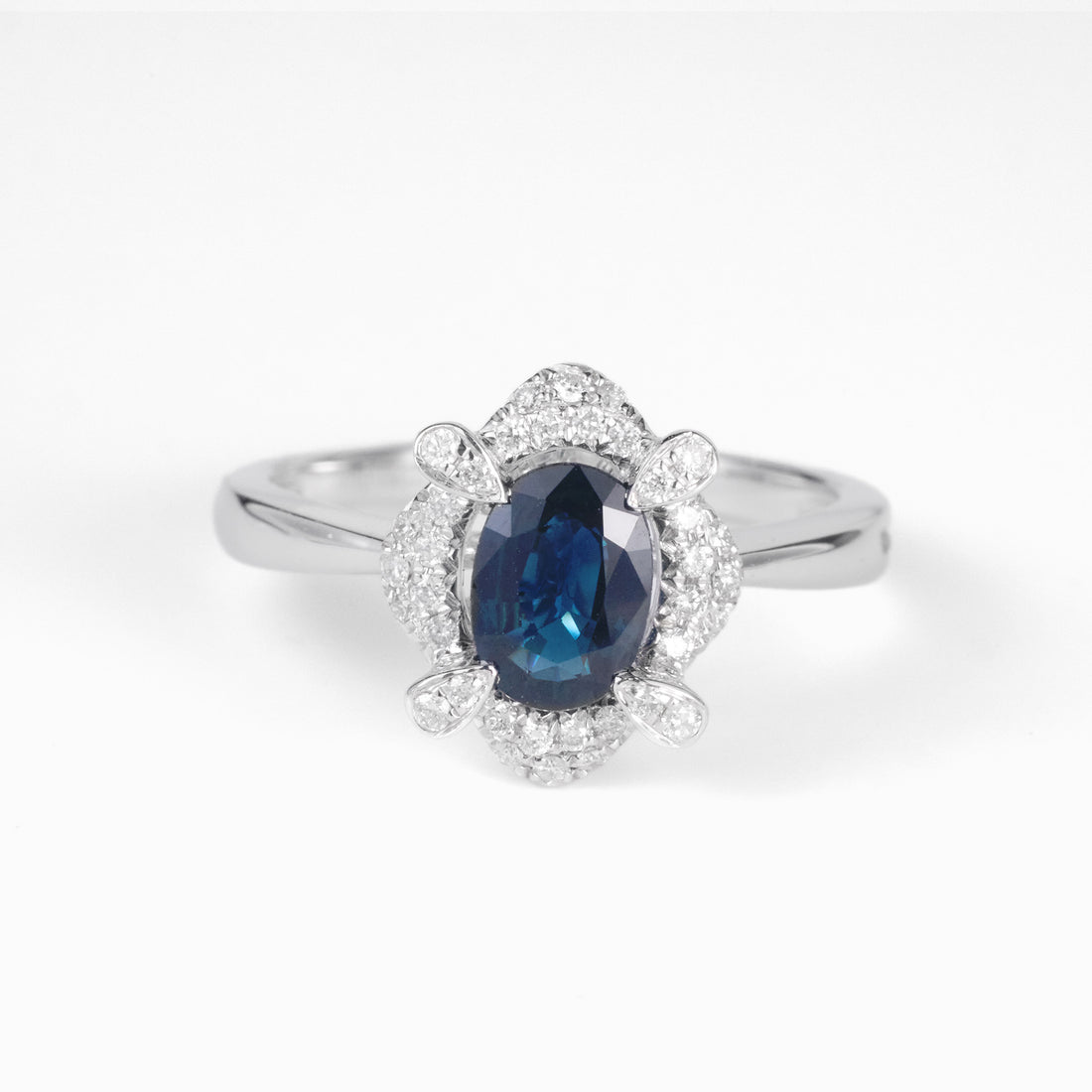 0.89ct Natural Blue Sapphire Ring in 18K White Gold - JewelryAndStore