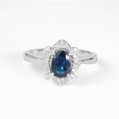 0.89ct Natural Blue Sapphire Ring in 18K White Gold - JewelryAndStore