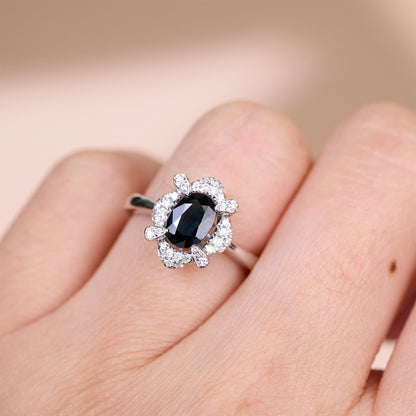 0.89ct Natural Blue Sapphire Ring in 18K White Gold - JewelryAndStore