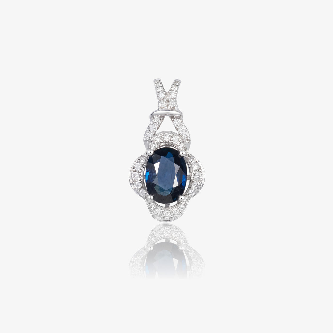 1.01ct Natural Blue Sapphire Diamond Pendant 18K White Gold - JewelryAndStore
