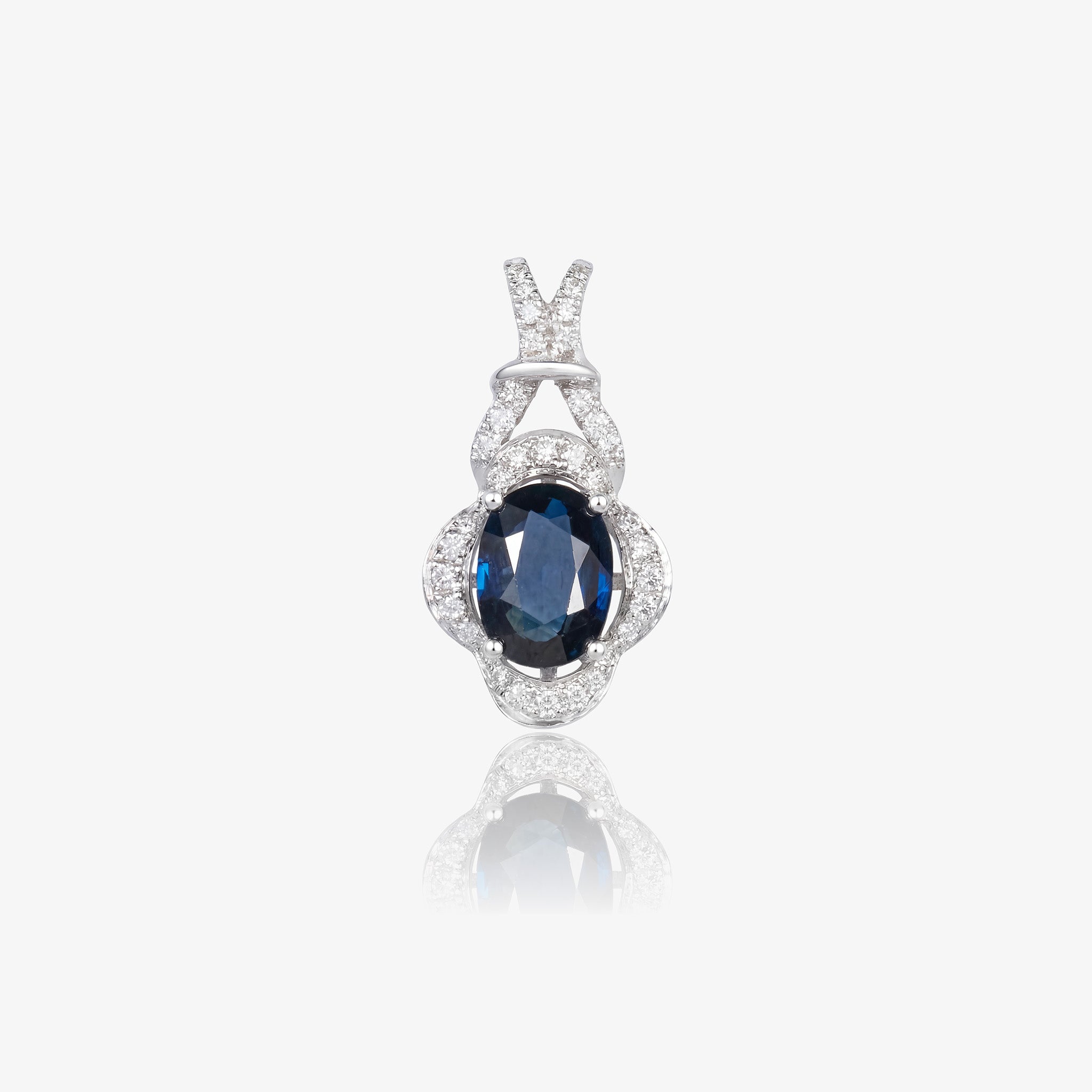 1.01ct Natural Blue Sapphire Diamond Pendant 18K White Gold - JewelryAndStore