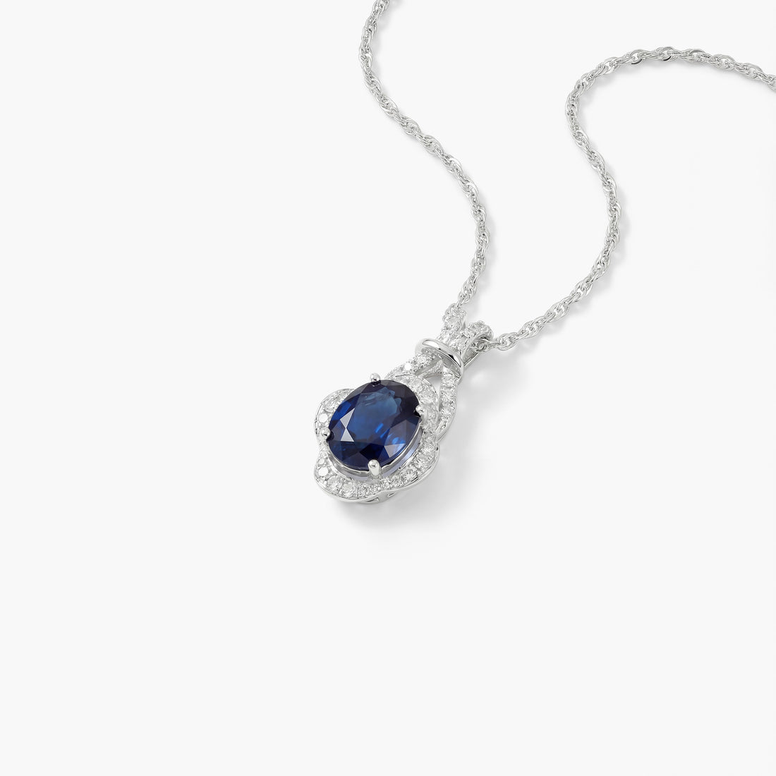 1.01ct Natural Blue Sapphire Diamond Pendant 18K White Gold - JewelryAndStore