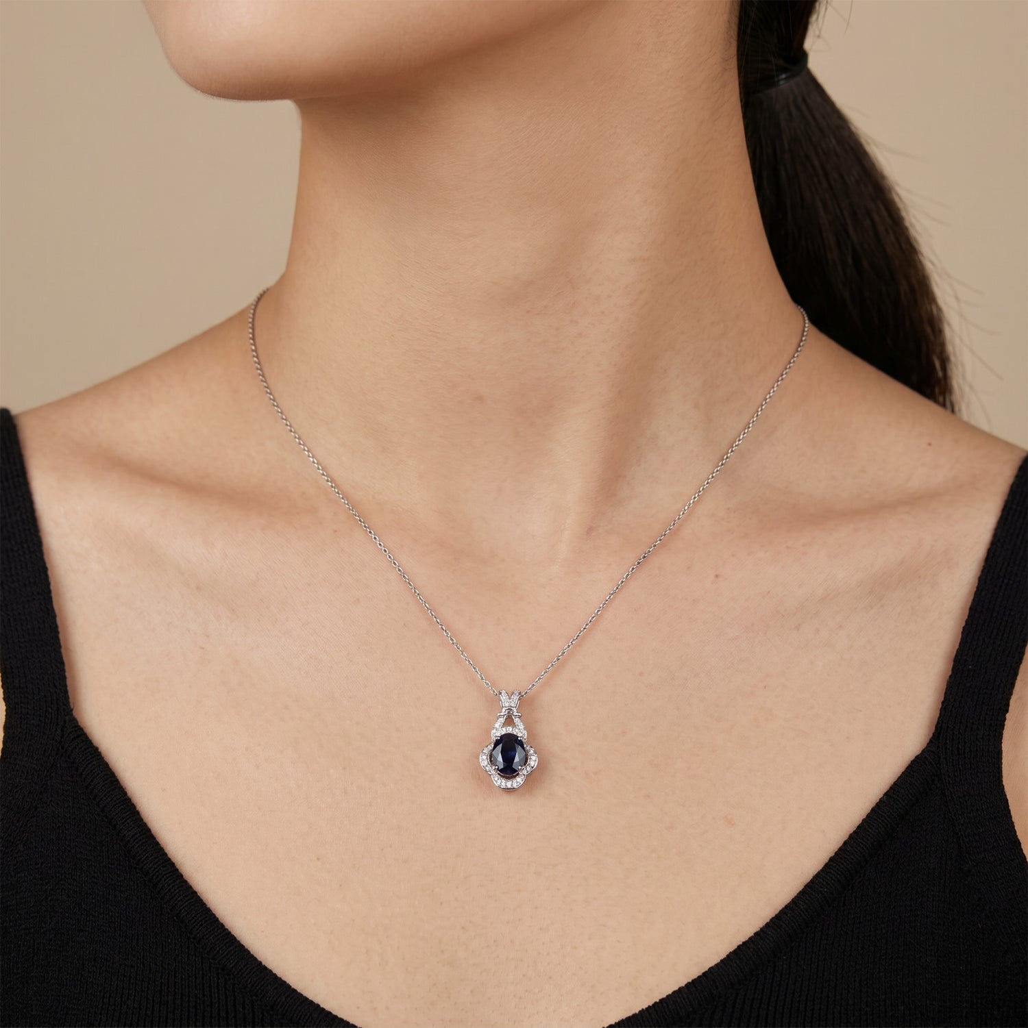 1.01ct Natural Blue Sapphire Diamond Pendant 18K White Gold - JewelryAndStore