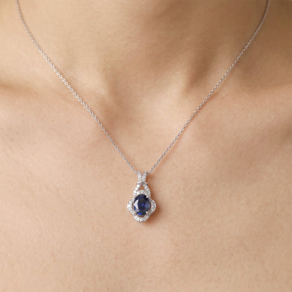 1.01ct Natural Blue Sapphire Diamond Pendant 18K White Gold - JewelryAndStore