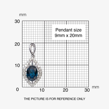 1.27ct Natural Blue Sapphire and Diamond Marquise - Style Pendant in 18K White Gold - JewelryAndStore
